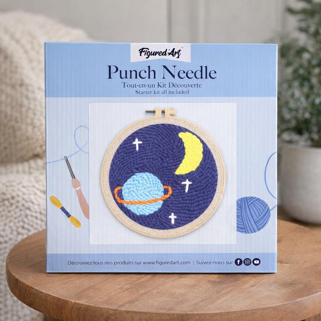 Punch Needle Lune Etoilée et Saturne