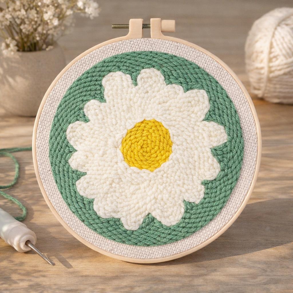 Punch Needle Marguerite blanche