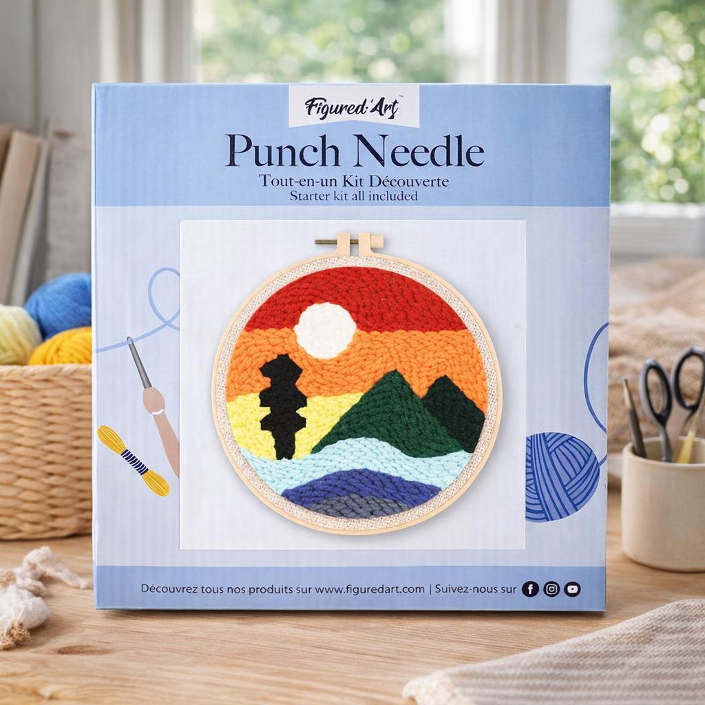 Punch Needle Montagne et Coucher de Soleil