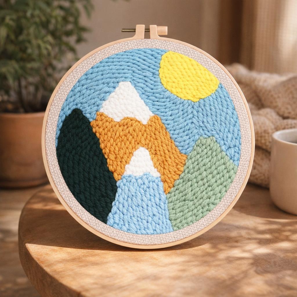 Punch Needle Montagnes enneigées et Soleil