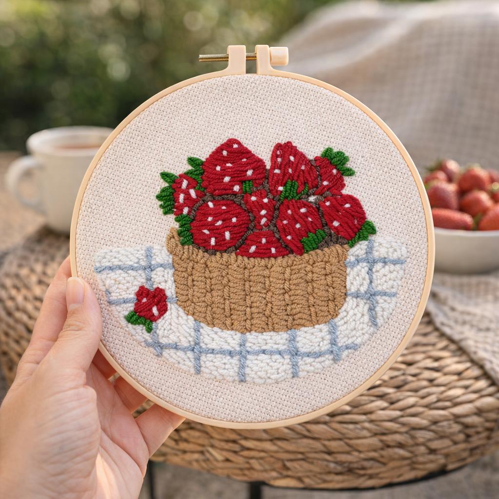 Punch Needle Panier de fraises