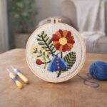 Punch Needle Papillon bleu et fleurs