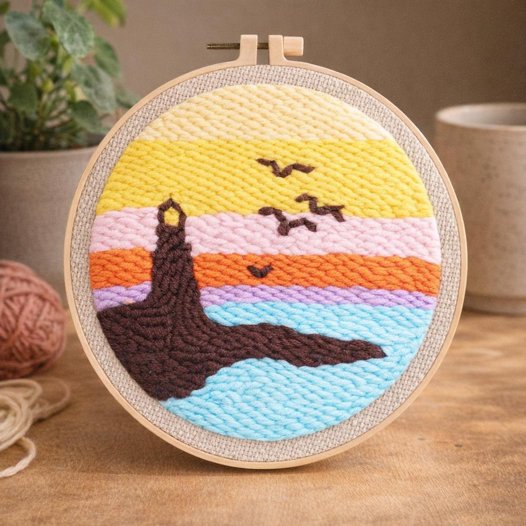 Punch Needle Phare et Coucher de Soleil