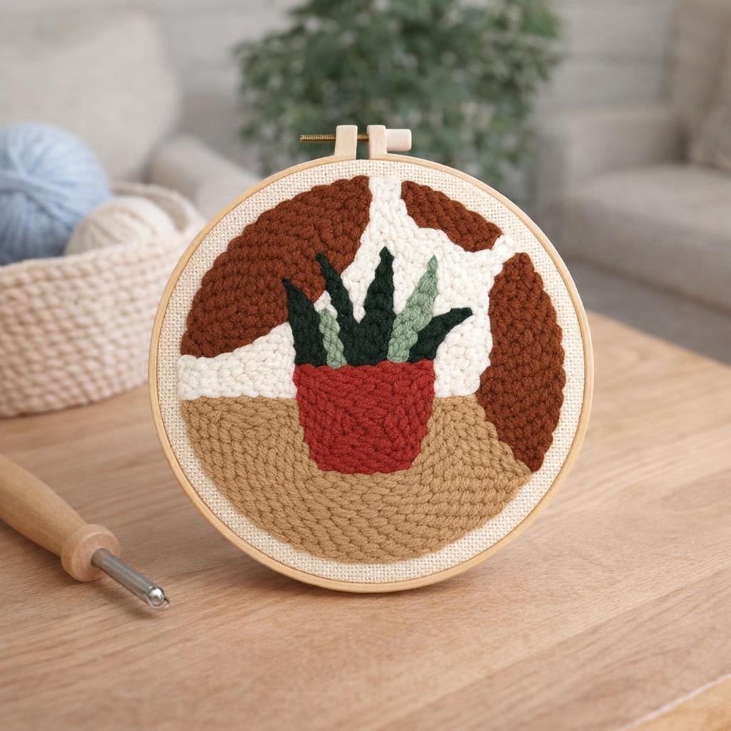 Punch Needle Plante en pot rouge