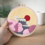 Punch Needle Soleil levant et Cerisiers en Fleurs