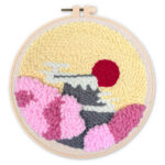 Punch Needle Soleil levant et Cerisiers en Fleurs