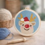 Punch Needle Tête de Renne et Bonnet de Noël