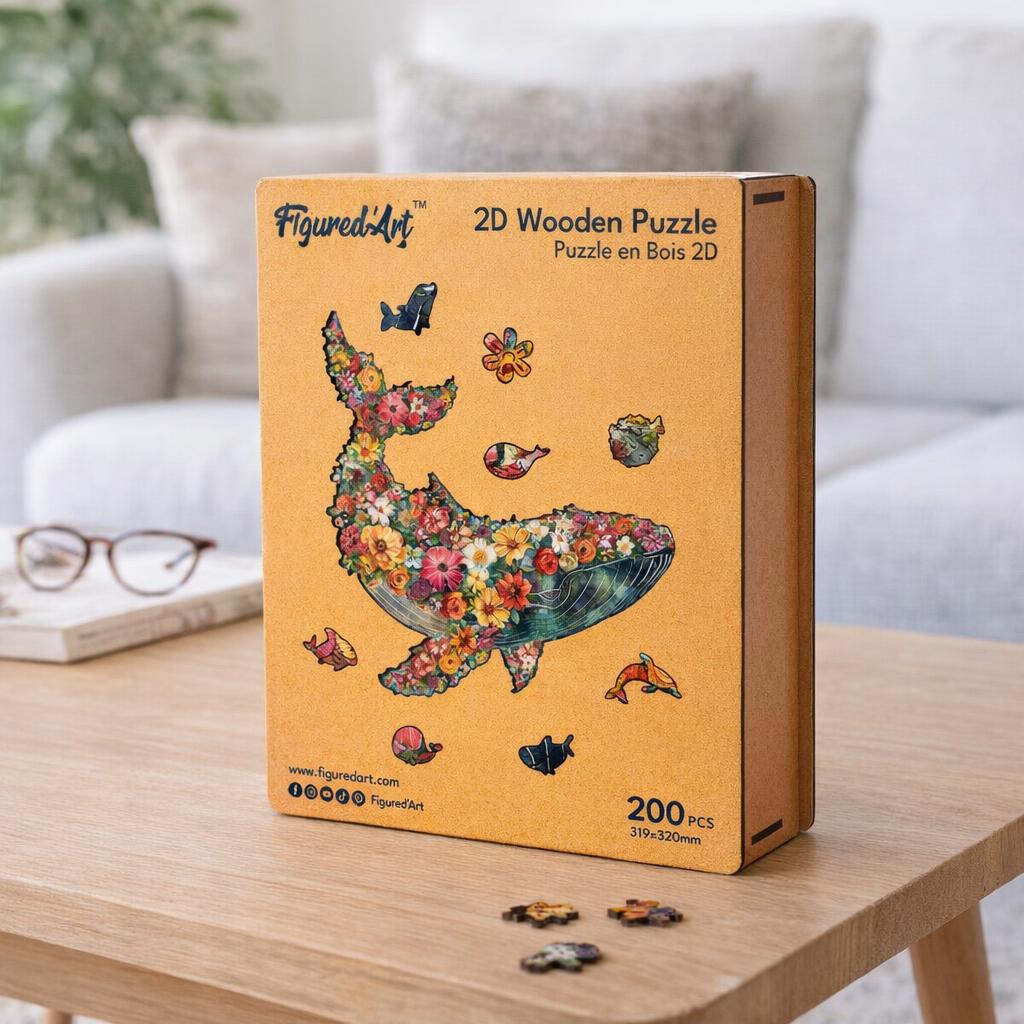 Puzzle en Bois Adulte - Baleine florale