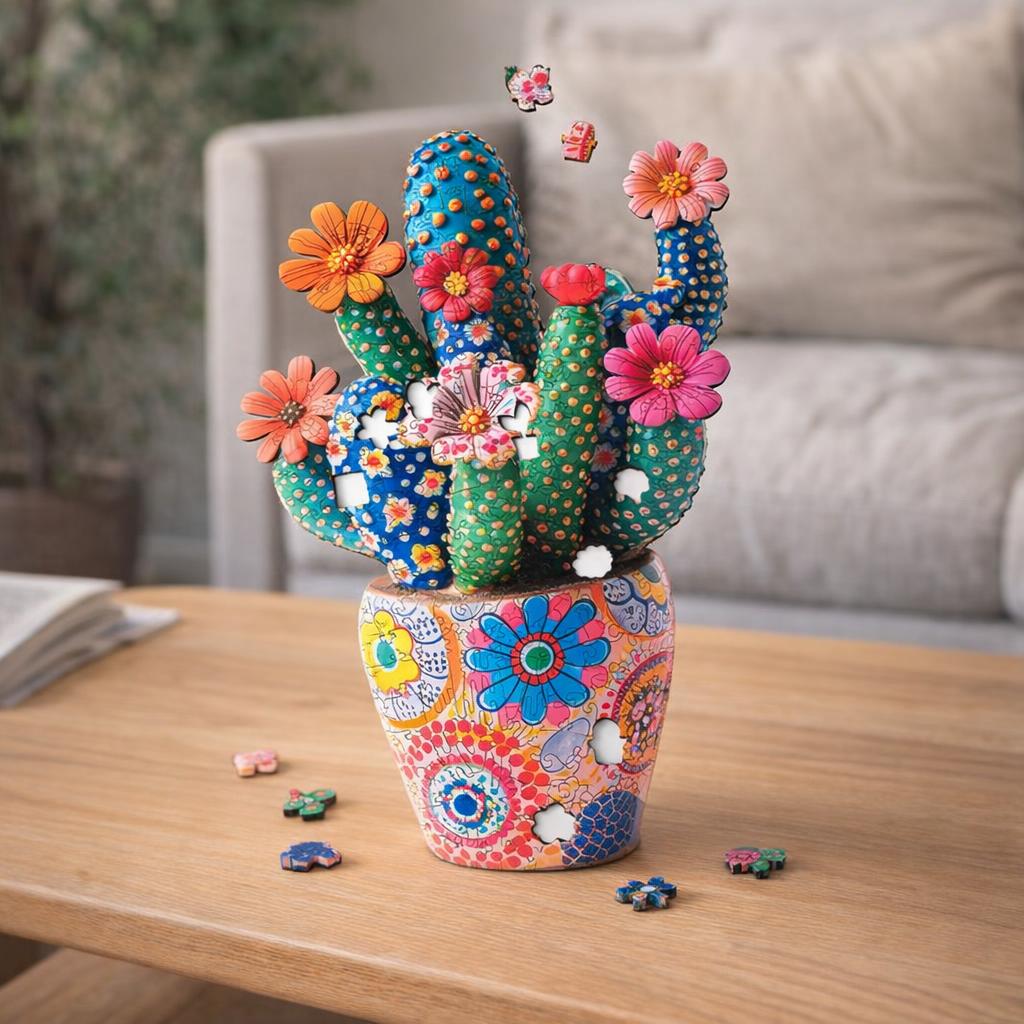 Puzzle en Bois Adulte - Cactus fleuri en Pot