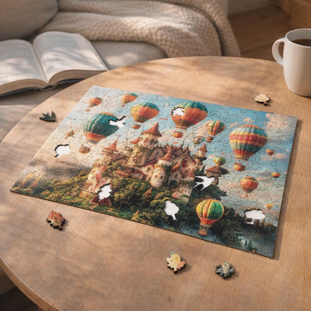 Puzzle en Bois Adulte - Château et Montgolfières