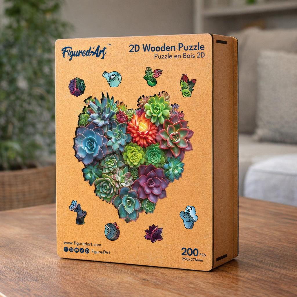 Puzzle en Bois Adulte - Cœur de Succulentes