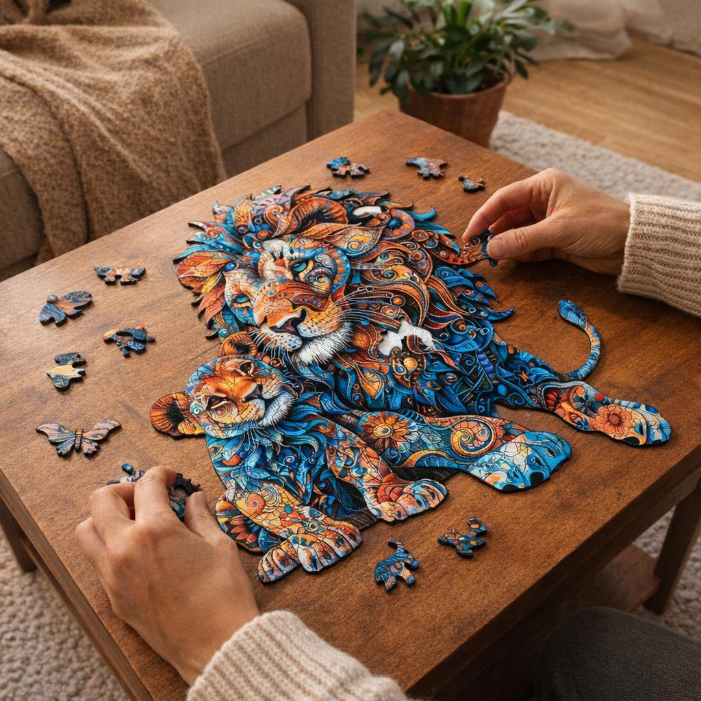 Puzzle en Bois Adulte - Lion et Lionceau