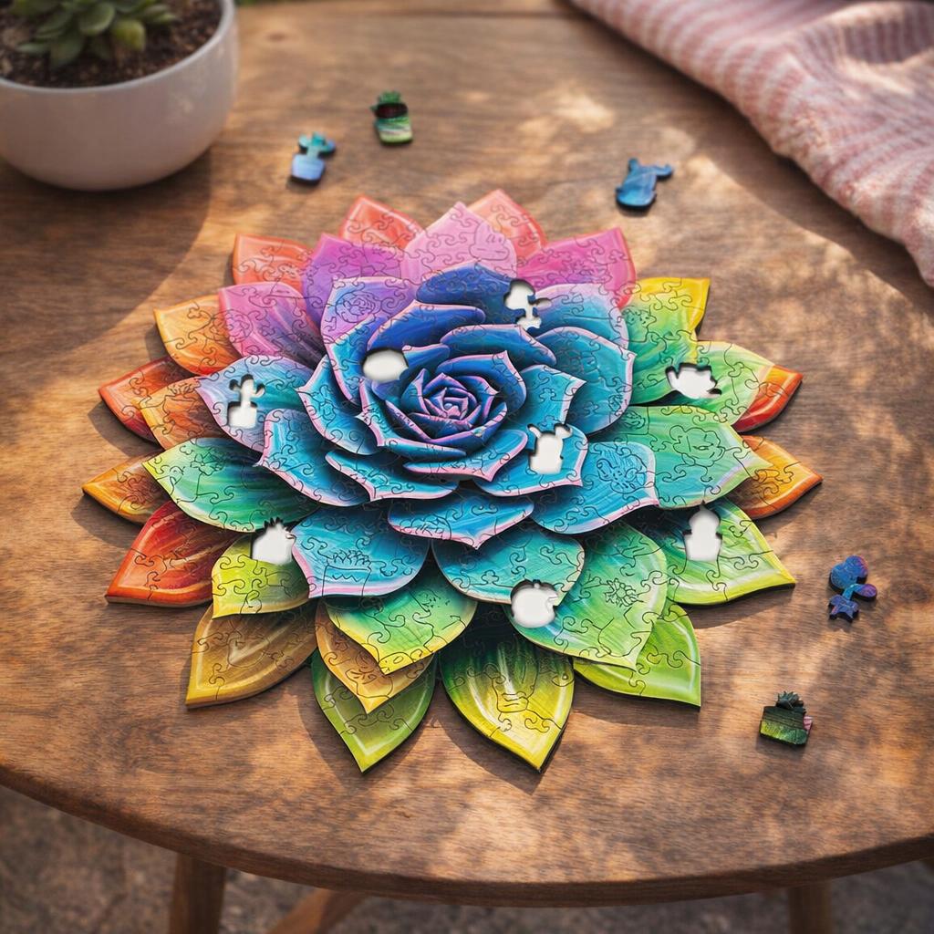 Puzzle en Bois Adulte - Plante succulente arc-en-ciel