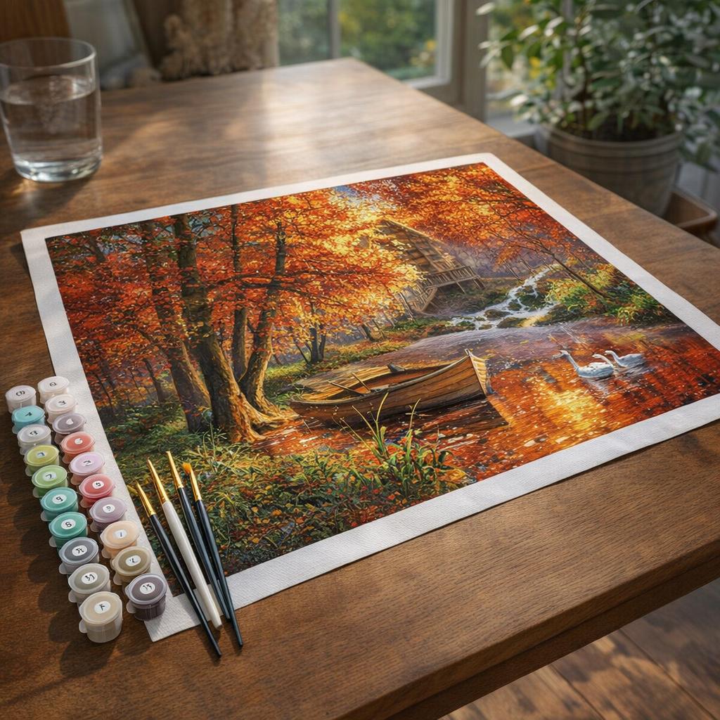 Rivière d'Automne et barque - Toile roulée