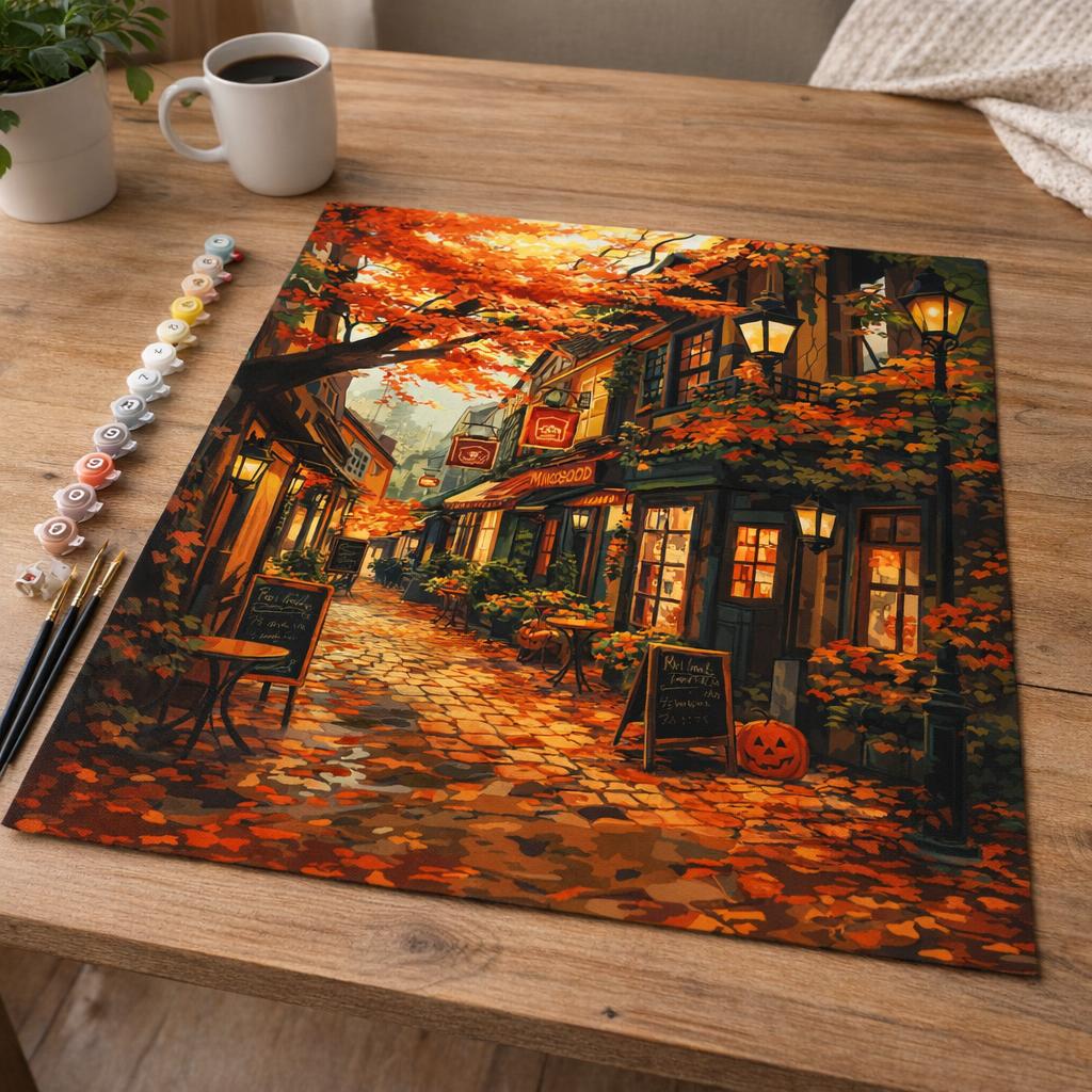 Rue du café en Automne - Toile roulée