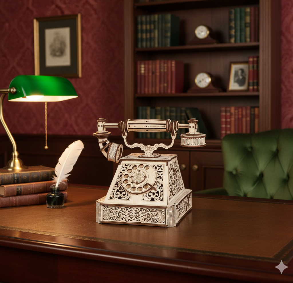 Téléphone rétro bois