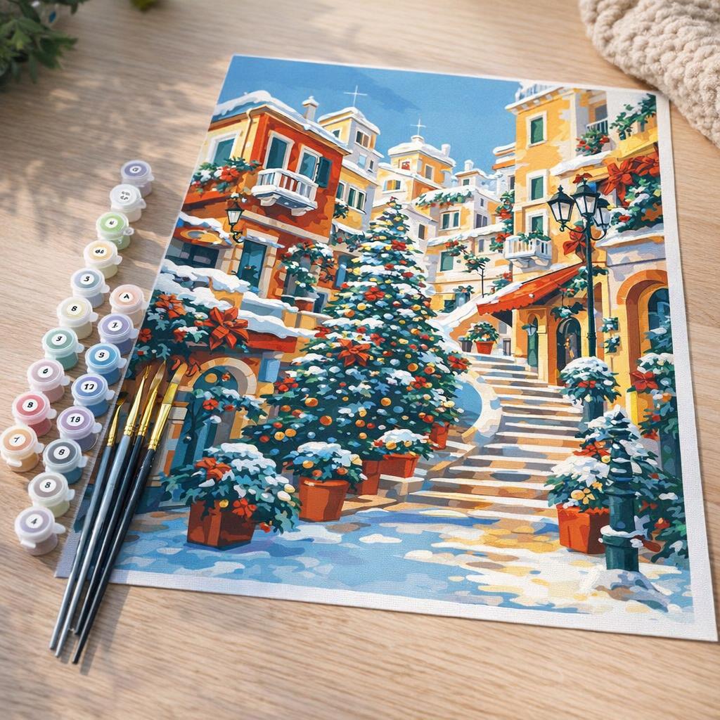 Escalier enneigé à Noël - Toile roulée