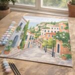 Ville à flanc de colline pastel - Toile roulée