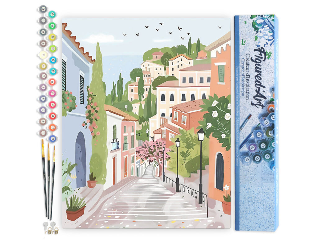 Ville à flanc de colline pastel - Toile roulée