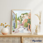 Ville à flanc de colline pastel - Toile roulée