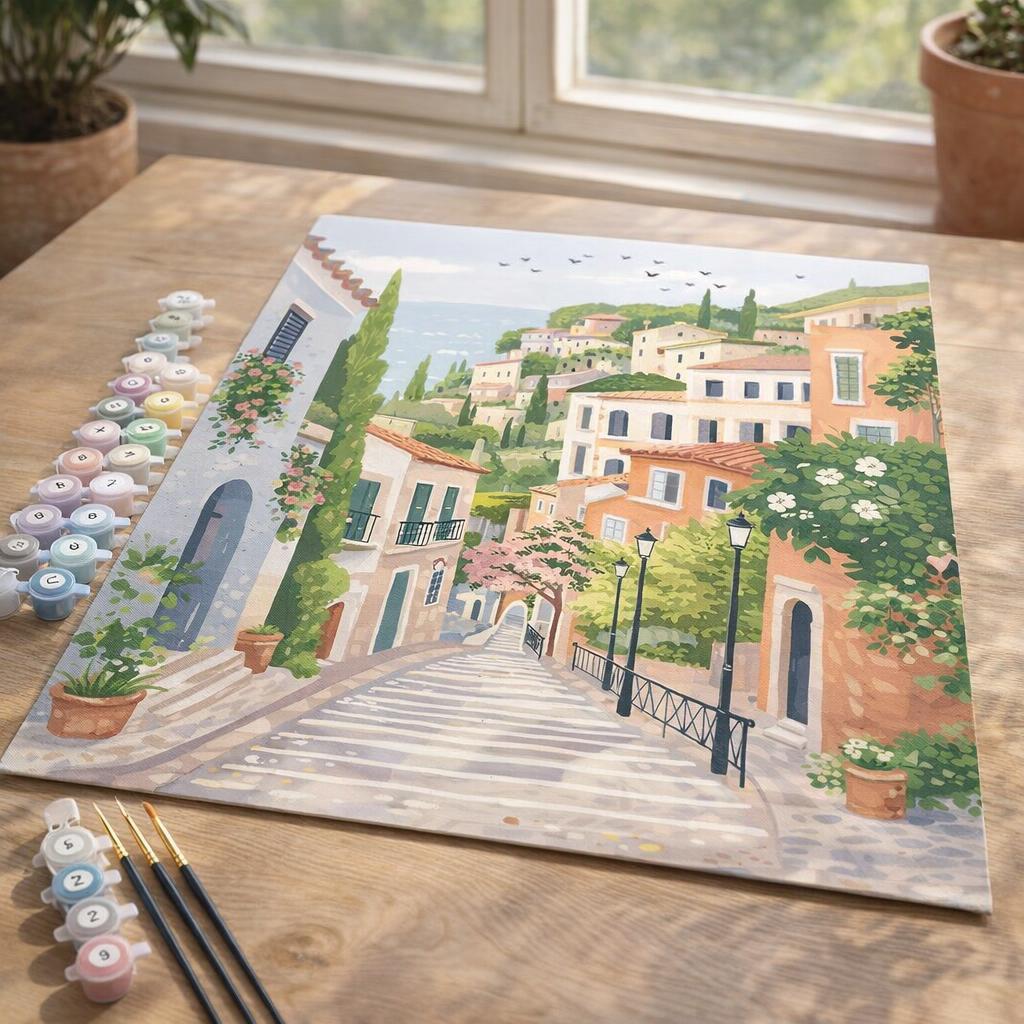 Ville à flanc de colline pastel - Toile roulée